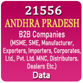 21,556 ANDHRA PRADESH B2B Companies (MSME, SME, Manufacturers, Exporters, Importers, Corporates, Ltd., Pvt. Ltd., MNC, Distributors, Dealers Etc.) Data - In Excel Format
