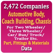 2,472 Companies - Automotive Body, Coach Building, Chassis Parts, Fittings & Materials For Two Wheeler/ Three Wheeler/ Car/ Bus/ Truck/ Trailor Etc. Data - In Excel Format