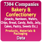 7304 Companies - Bakery & Confectionery (Snacks, Namkeen, Wafers, Chips, Bread, Candy, Rolls, Jelly, Cakes, Pastry, Sweets Etc.) Products, Materials & Packaging Data - In Excel Format