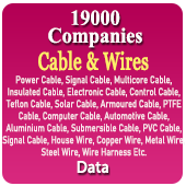 19,000 Companies - Cable & Wires Data (Power Cable, Signal Cable, Multicore Cable, Insulated Cable, Electronic Cable, Control Cable, Teflon Cable, Solar Cable, Armoured Cable, PTFE Cable, Computer Cable, Automotive Cable, Aluminium Cable, Submersible Cable, PVC Cable, Signal Cable, House Wire, Copper Wire, Metal Wire, Steel Wire, Wire Harness Etc.) - In Excel Format