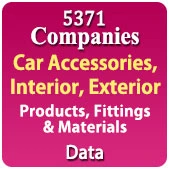 5371 Companies - Car Accessories, Interior, Exterior Products, Fittings & Materials (Floor Mats, Horn, Mud Flaps, Carpet, Window Shade, Mirror, Film, Camera, Fog Lamps, Wheel Lock, Car Covers, Audio Systems, Speakers, Locks, Wheel Covers, Phone Holders, Parking Sensors, Antenna, Sun Visor, Alloy Wheels, Spoiler, Front Guard, Armrest, Air Freshener, Hanging, Stereo, Woofers, Stickers, Grills Etc. Data - In Excel Format