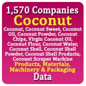 1,570 Companies - Coconut (Coconut, Coconut Sweet, Coconut Oil, Coconut Powder, Coconut Chips, Virgin Coconut Oil, Coconut Flour, Coconut Water, Coconut Shell, Coconut Shell Powder, Coconut Shell Products, Coconut Scraper Machine) Products, Materials, Machinery & Packaging Data - In Excel Format