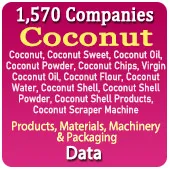 1,570 Companies - Coconut (Coconut, Coconut Sweet, Coconut Oil, Coconut Powder, Coconut Chips, Virgin Coconut Oil, Coconut Flour, Coconut Water, Coconut Shell, Coconut Shell Powder, Coconut Shell Products, Coconut Scraper Machine) Products, Materials, Machinery & Packaging Data - In Excel Format