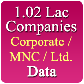 1.02 Lac Companies Corporate, MNC, LTD (All India - All Trades) Data - In Excel Format