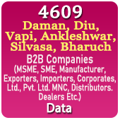 5326 Companies from Daman, Diu, Vapi, Ankleshwar, Silvasa, Bharuch Business, Industry, Trades ( All Types Of SME, MSME, FMCG, Manufacturers, Corporates, Exporters, Importers, Distributors, Dealers) Data - In Excel Format