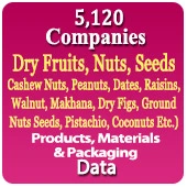 5,120 Companies - Dry Fruits, Nuts, Seeds (All Types of Cashew Nuts, Peanuts, Almonds, Dates, Raisins, Walnut, Makhana, Dry Figs, Ground Nut Seeds, Pistachip, Coconuts Etc.) Products, Materials & Packaging Data - In Excel Format