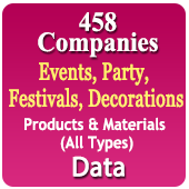 458 Companies - Events, Party, Festivals, Decorations Produts & Materials (All Types) Data - In Excel Format