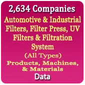 2,634 Companies - Automotive & Industrial Filters, Filter Press, UV Filters & Filtration System (All Types) Products, Machines, & Materials Data - In Excel Format