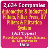 2,634 Companies - Automotive & Industrial Filters, Filter Press, UV Filters & Filtration System (All Types) Products, Machines, & Materials Data - In Excel Format