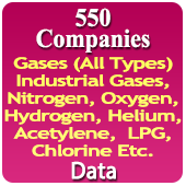 550 Companies - Gases (All Types) Industrial Gases, Nitrogen, Oxygen, Hydrogen, Acetylene, Helium, LPG, Chlorine Etc. Data - In Excel Format