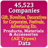 45,523 Companies - Gift, Novelties, Decoratives for Corporates, Festivals, Advertising Etc. Products, Materials & Accessories (All Types) Data - In Excel Format