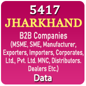 5417 JHARKHAND B2B Companies (MSME, SME, Manufacturers, Exporters, Importers, Corporates, Ltd., Pvt. Ltd., MNC, Distributors, Dealers Etc.) Data - In Excel Format