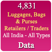 4,831 Companies - Retailers & Traders - Luggages, Bags & Purses (All India - All Types) Data - In Excel Format