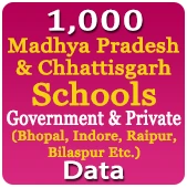 1,000 MADHYA PRADESH & CHHATTISGARH Government & Private Schools (Bhopal, Indore, Raipur, Bilaspur Etc.) Data - In Excel Format