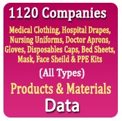 1120 Companies - Medical Clothing, Hospital Drapes, Nursing Uniforms, Doctor Aprons, Gloves, Disposables Caps, Bed Sheets, Mask, Face Sheild & PPE Kits (All Types) Products & Materials Data - In Excel Format