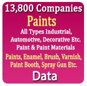 13,800 Companies - Paints (All Types Industrial, Automotive, Decorative Etc. Paint & Paint Materials - Paints, Enamel, Brush, Varnish, Paint Booth, Spray Gun Etc.) Data - In Excel Format