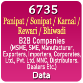 6735 PANIPAT / SONIPAT / KARNAL / REWARI / BHIWADI B2B Companies (MSME, SME, Manufacturers, Exporters, Importers, Corporates, Ltd., Pvt. Ltd., MNC, Distributors, Dealers Etc.) Data - In Excel Format