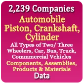 2,239 Companies - Automobile Piston, Crankshaft, Cylinder (All Types of Two/ Three Wheelers, Car, Bus, Truck, Commmercial Vehicles) Components, Assemblies, Products & Materials Data - In Excel Format