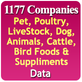 1177 Companies - Pet, Poultry, Livestock, Dog, Animals, Cattle, Bird Foods & Suppliments Data - In Excel Format