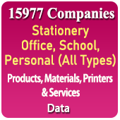 15977 Companies - Stationery (All Types) For Office, School, Personal Products, Materials & Accessories (Files, Register, Notebook, Folders, Spiral, Diary, Copier, Staplers, Pen, Pencils, Holders, Writing Pads, Clips, Pins, Calculators, Scissors, Trimmers, Paper Weight, Stamps, Ink Pads, Brush, Calender, Markers, Punching Machine, Erasers, Notice Board, Black Board Etc.) Data - In Excel Format