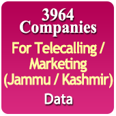 For Telecalling / Marketing Data From Jammu & Kashmir - 3964 B2B Companies Data - All Types Manufacturers, Exporters, Importers, Corporates, Distributors, Dealers, Retailers, Professionals Etc. - In Excel Format