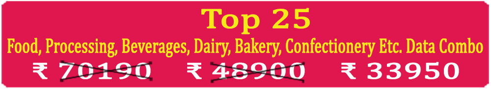 Top 25 Types Super Saving  Food, Processing, Beverages, Dairy, Bakery, Confectionery Etc. Data Combo - In Excel Format